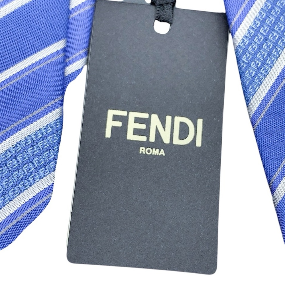 Fendi 100% Silk Blue Striped Men's Tie - Picture 3 of 10